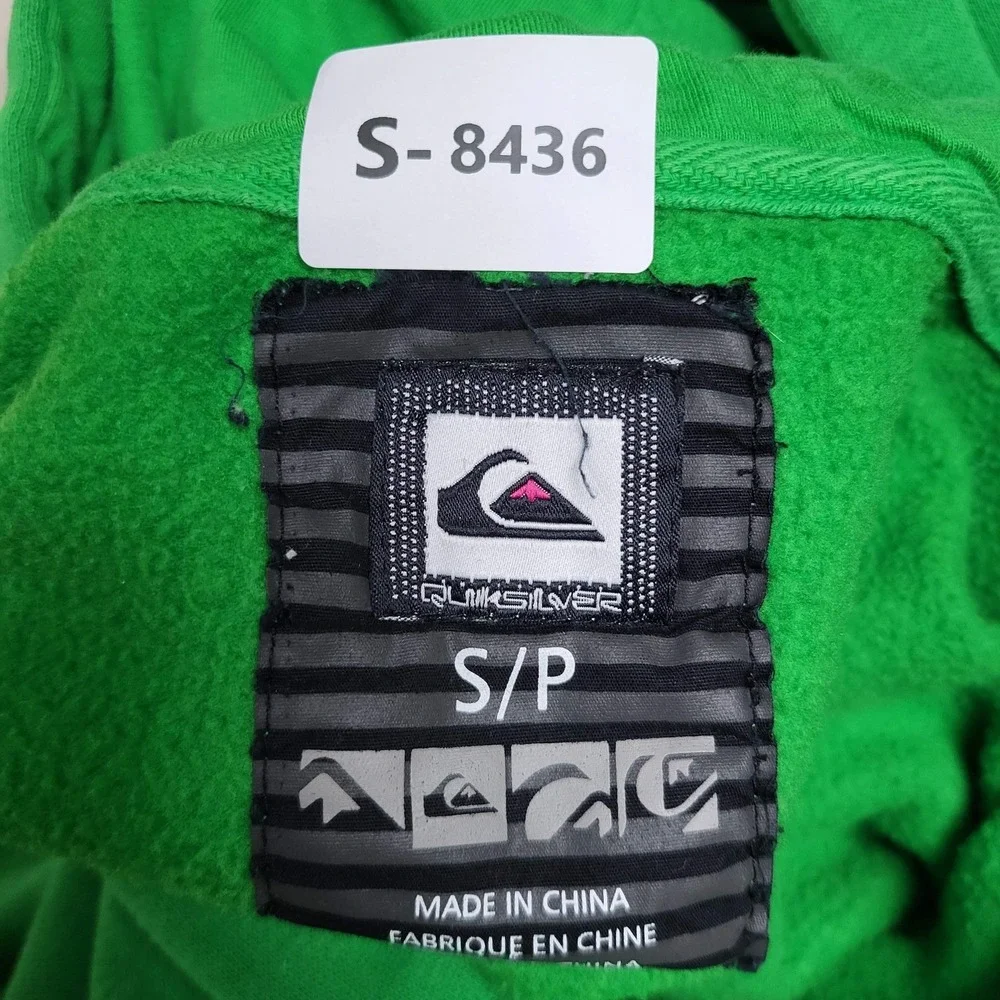VINTAGE Quiksilver Men Hoodie S‎ Green Logo Embroidery Grunge Surf Skater Y2K